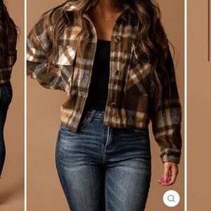 Love Tree Brown Plaid Bomber Jacket